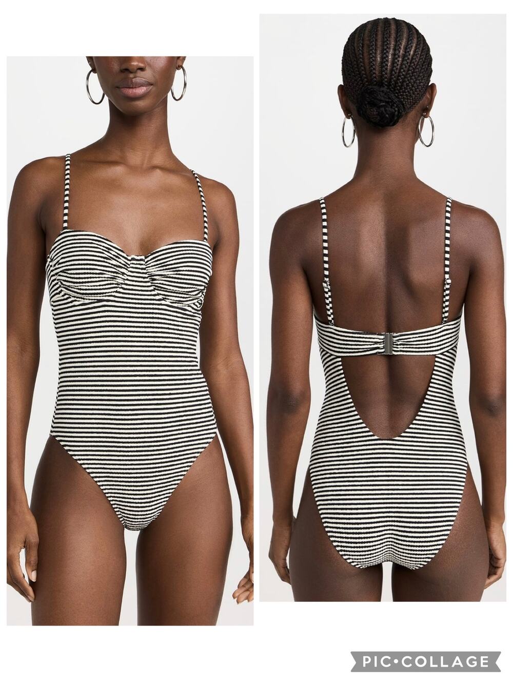 Tanya Taylor Monroe One Piece Swimsuit Black & White Stipe Size Medium